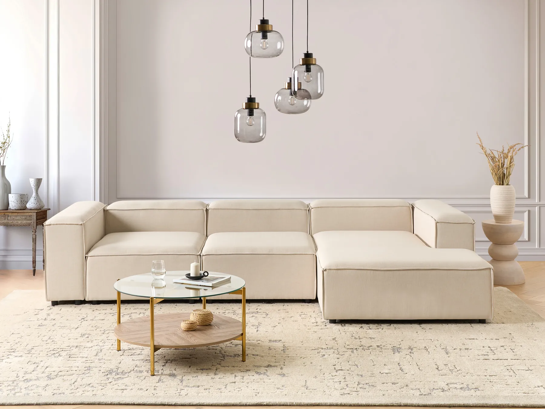 Modular Corner Sofa 4 Seater ARDAL Fabric Beige Left Hand_947901