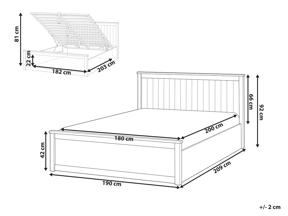 Bett mit Stauraum LAMBRES Kiefernholz Weiß 180 x 200 cm_1048708