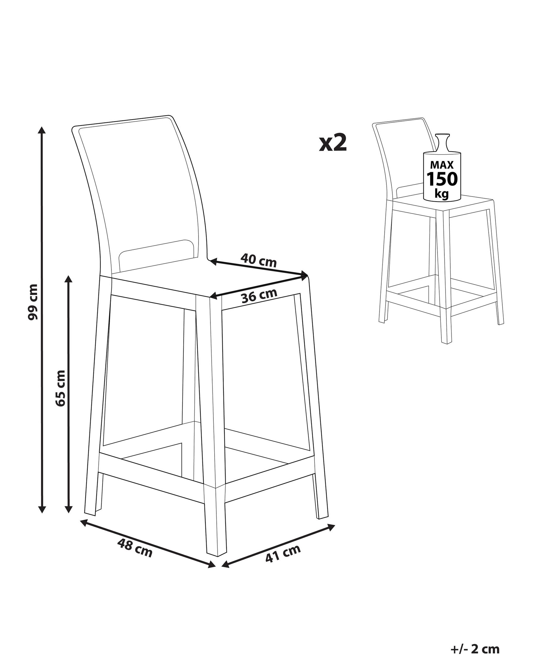 Set of 2 Bar Chairs WELLINGTON White_884242