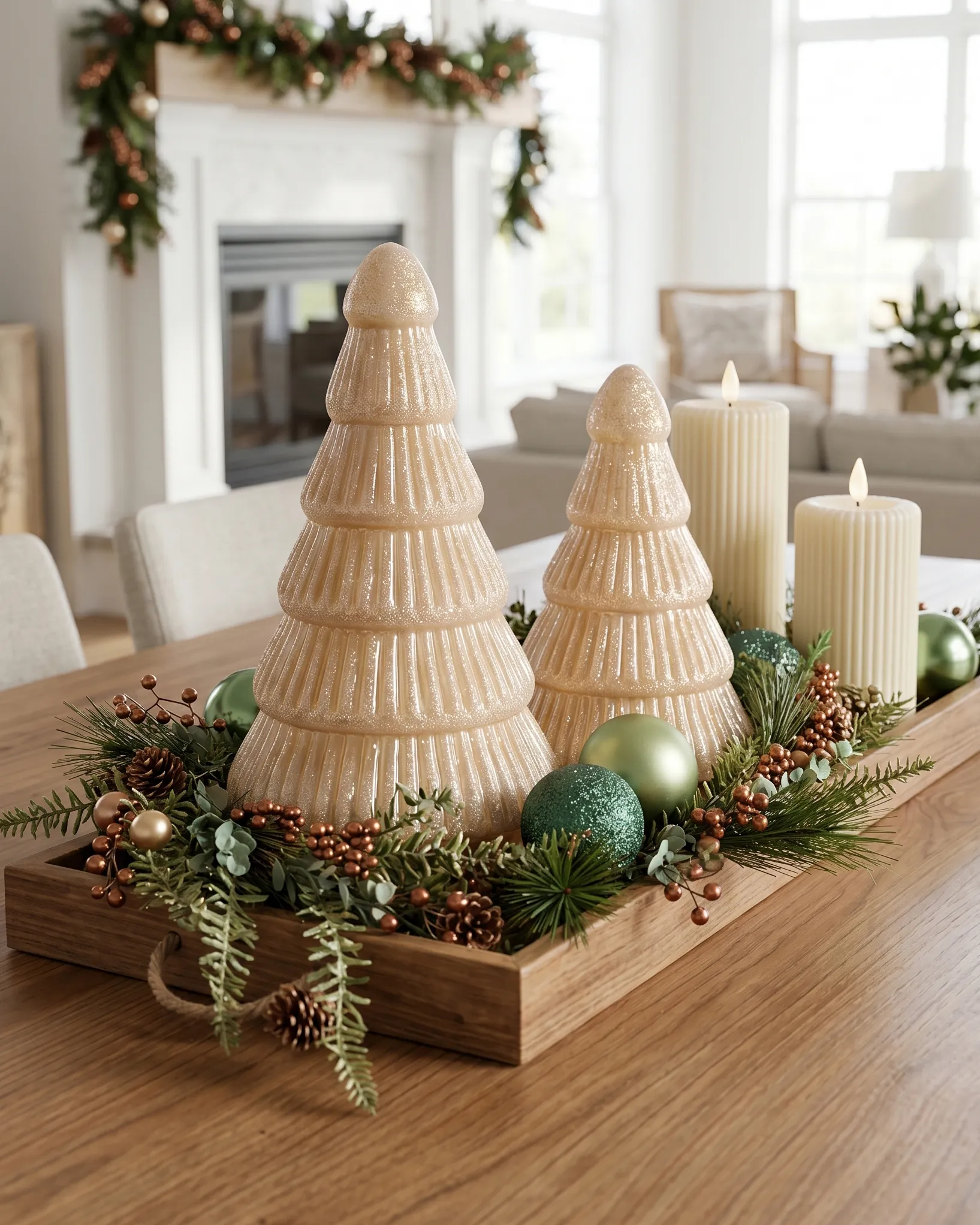 Dekofiguren 2er Set FLAREN 20/25 cm Weihnachtsbaum Beige_1029990