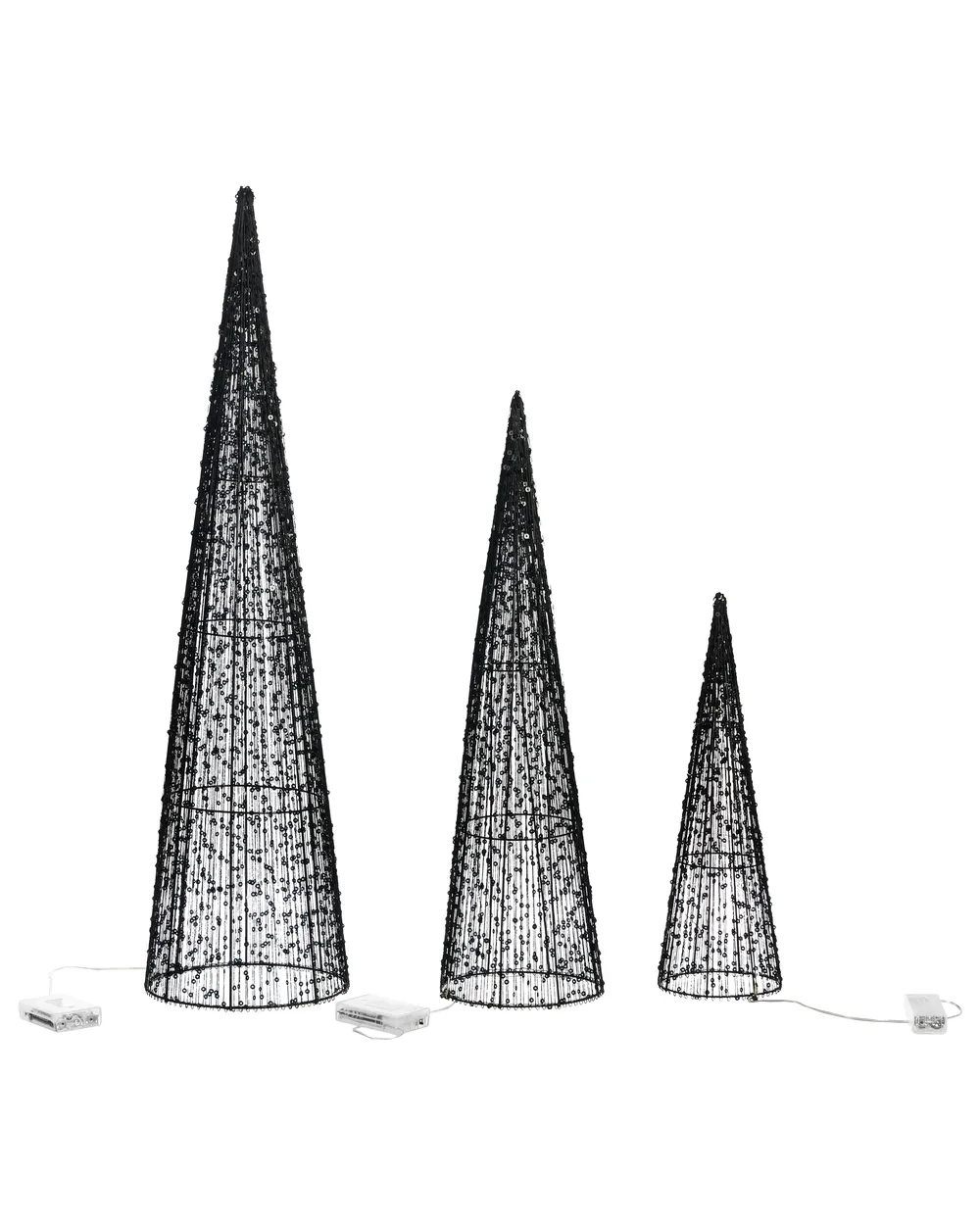 Weihnachtsdekoration 3er Set LED VEJLESO 40/60/80 cm Weihnachtsbaum Schwarz_1015597
