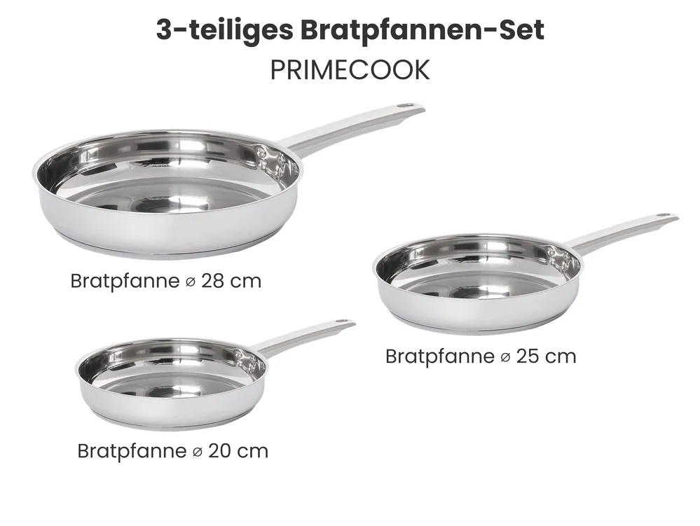 Bratpfannen 3er Set PRIMECOOK Edelstahl Silber_1051151