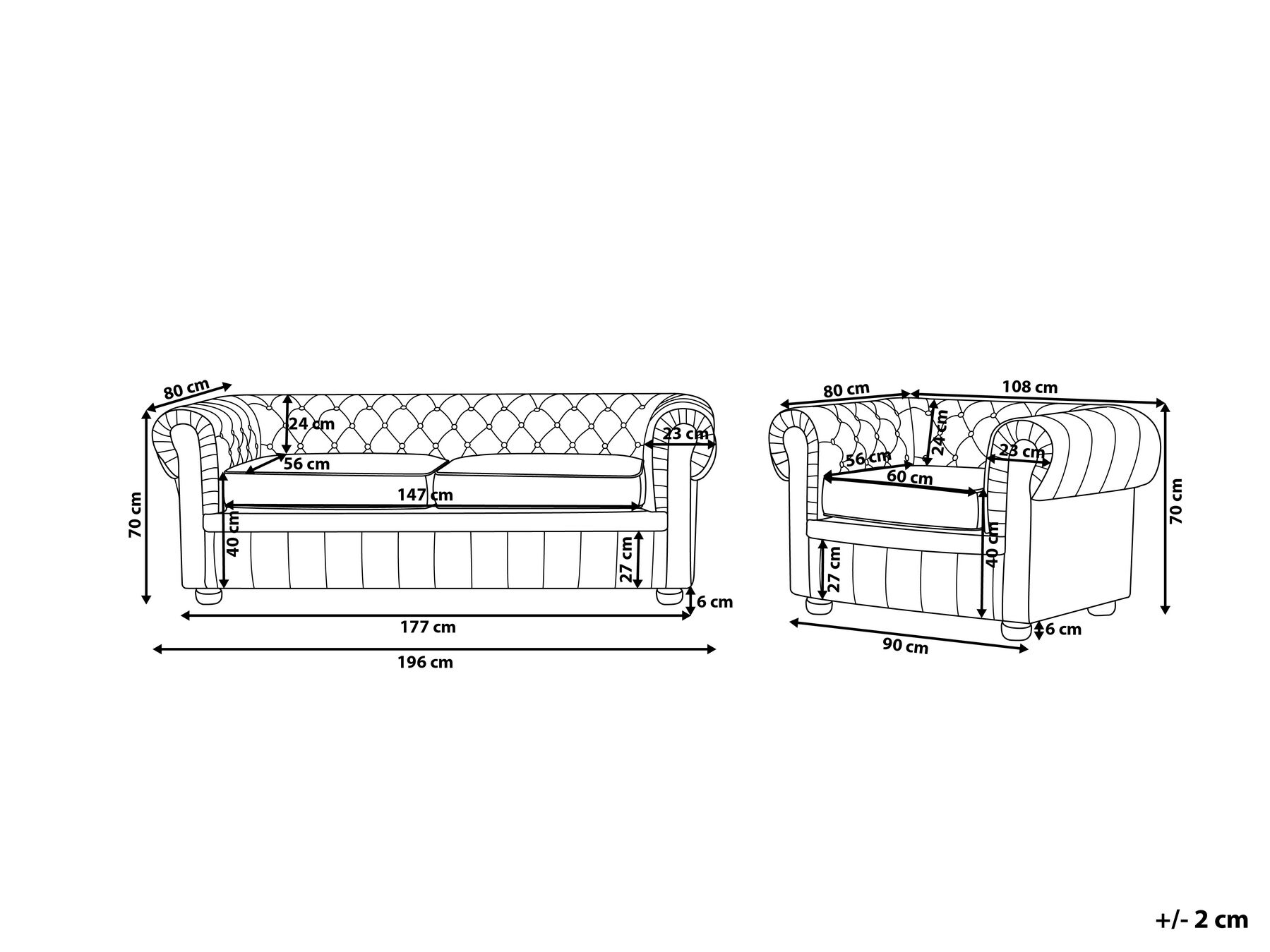 Living Room Set 4 Seater CHESTERFIELD Leather Black_769432