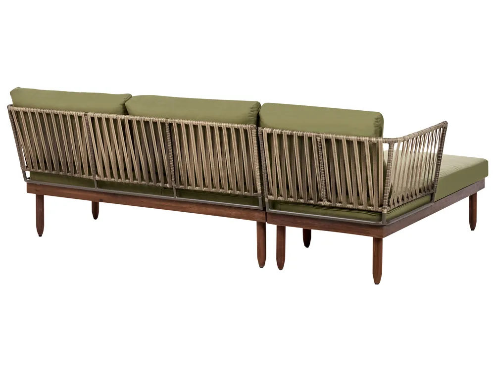 Lounge Set mit Tisch 4-Sitzer CREMONA Akazienholz Dunkelbraun / Grün rechtsseitig_1099804