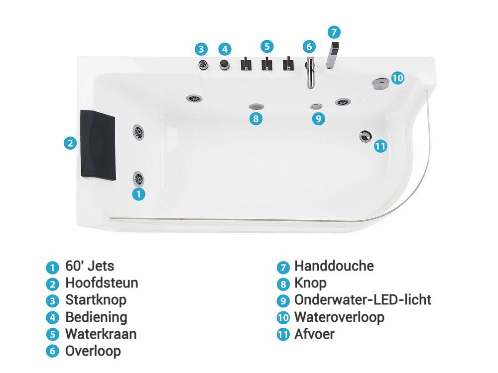 Hoek bubbelbad met LED ACUARIO 170 x 80 cm Wit rechtszijdig_798412