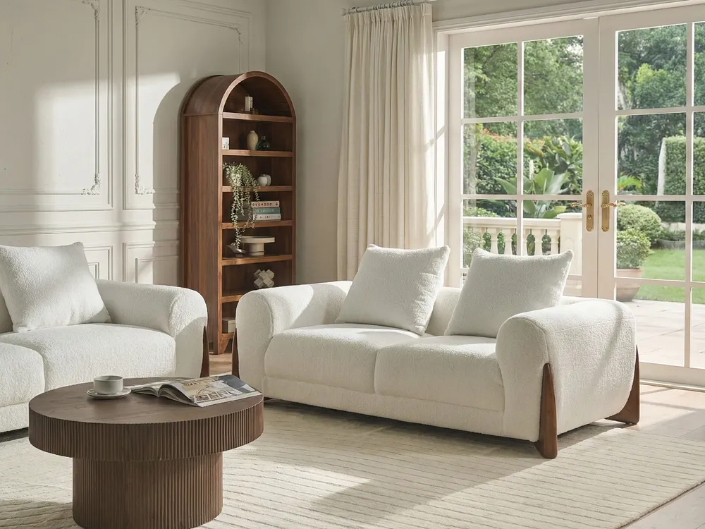 Living Room Set 6 Seater VINLIDEN Boucle White_1048412