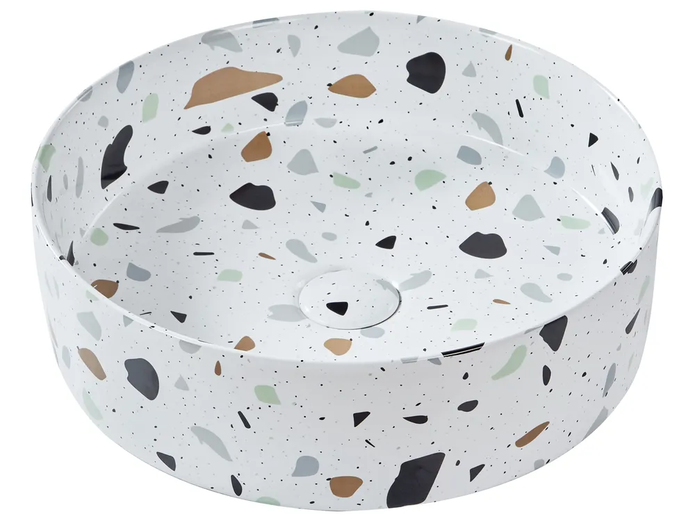 Aufsatzwaschbecken NULES ⌀ 40 cm Keramik Terrazzo Optik Terrazzo Weiß
