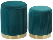 Pouf mit Stauraum 2er Set MIRAMAR Samtstoff Blaugrün_772673