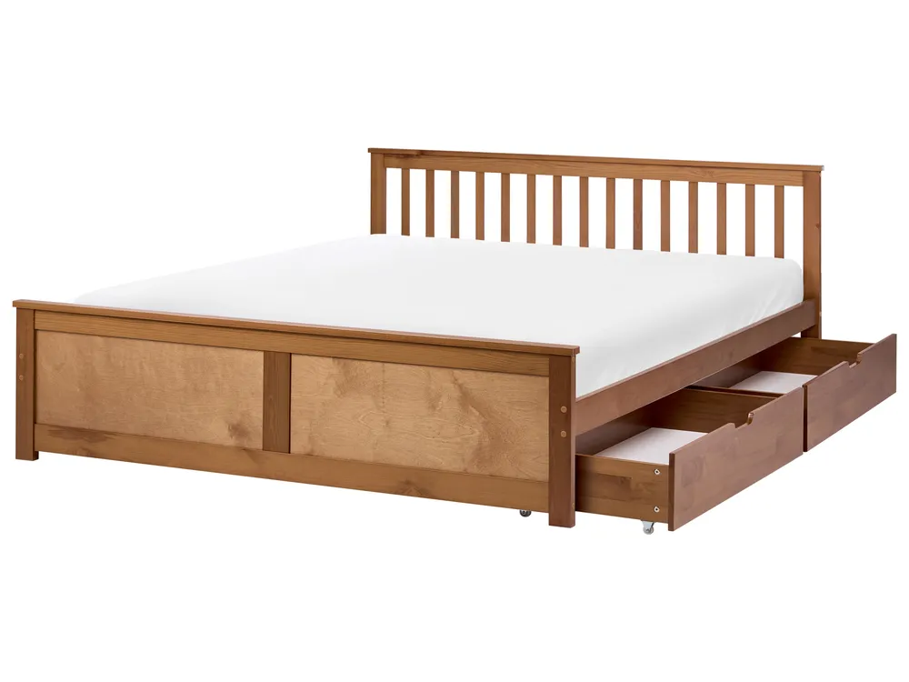 Bett mit 2 Schubladen OLENDON Kiefernholz Braun 180 x 200 cm