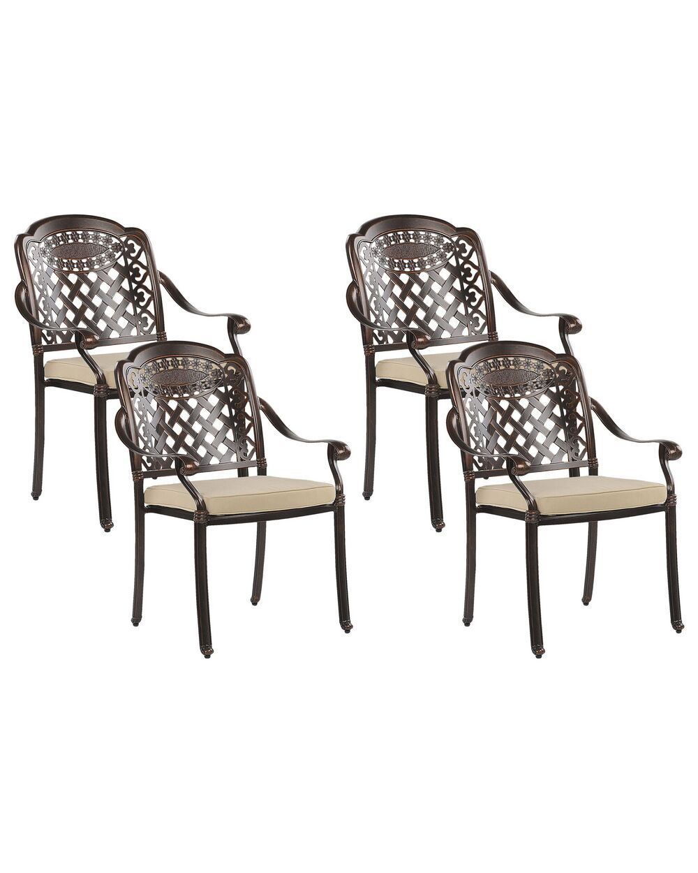Set of 4 Garden Chairs with Cushions MANFRIA Metal Dark Brown