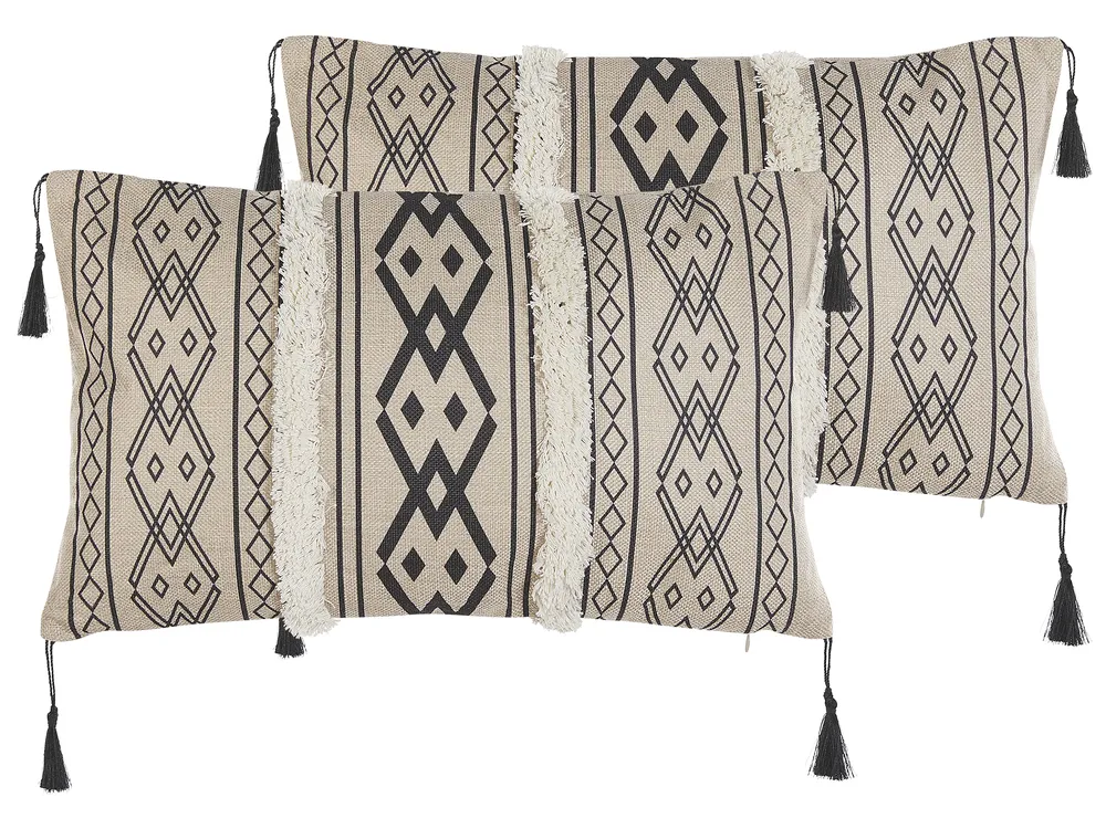 Dekokissen 2er Set PULMONARIA 30 x 50 cm Beige Geometrisches Muster