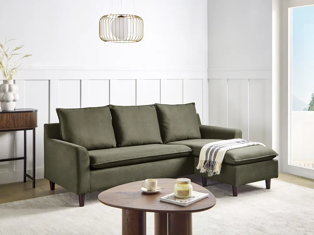 Corner Sofa 3 Seater ELVENES Velvet Dark Green Left Hand