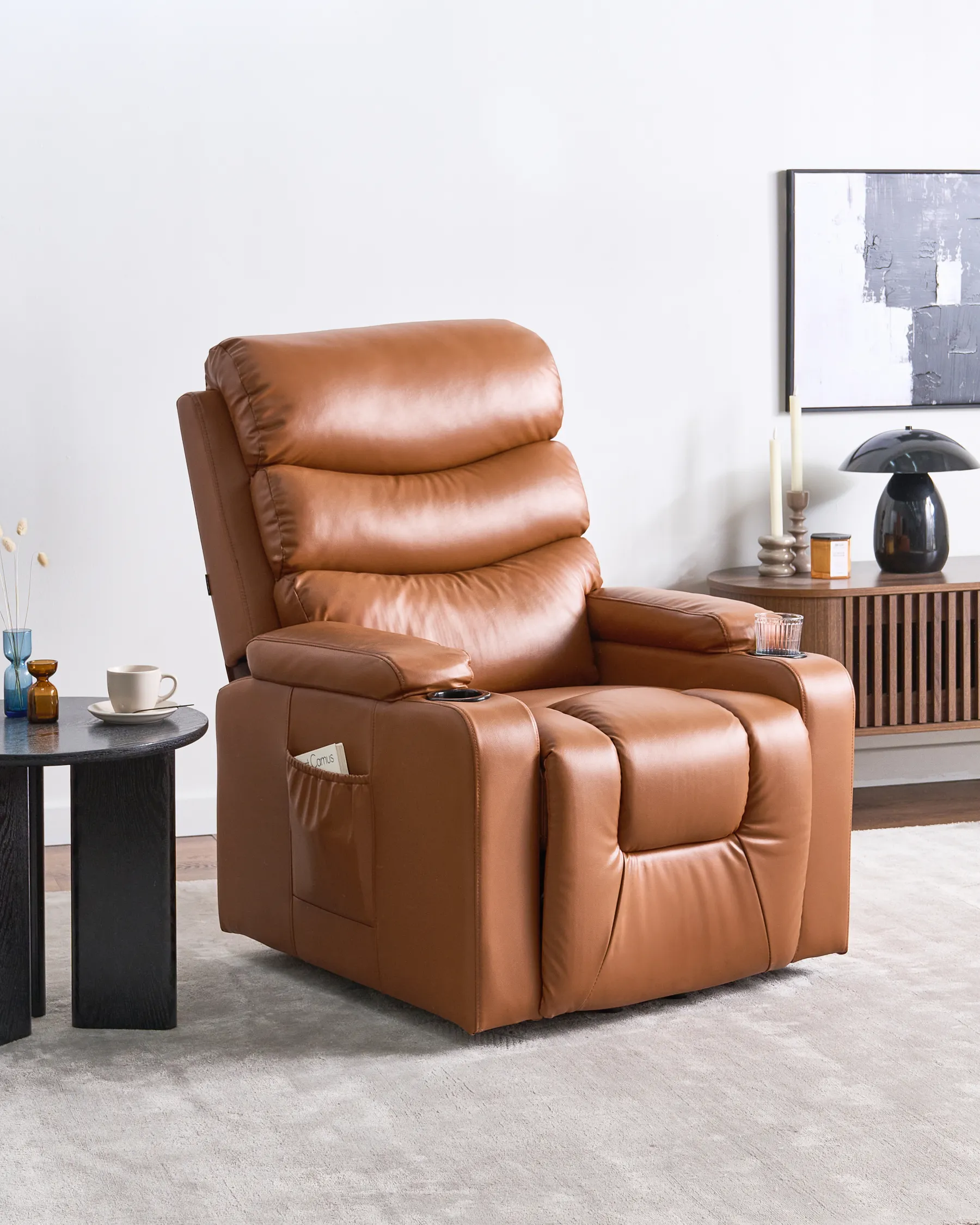 Electric Recliner Chair ETER Faux Leather Golden Brown_1074010
