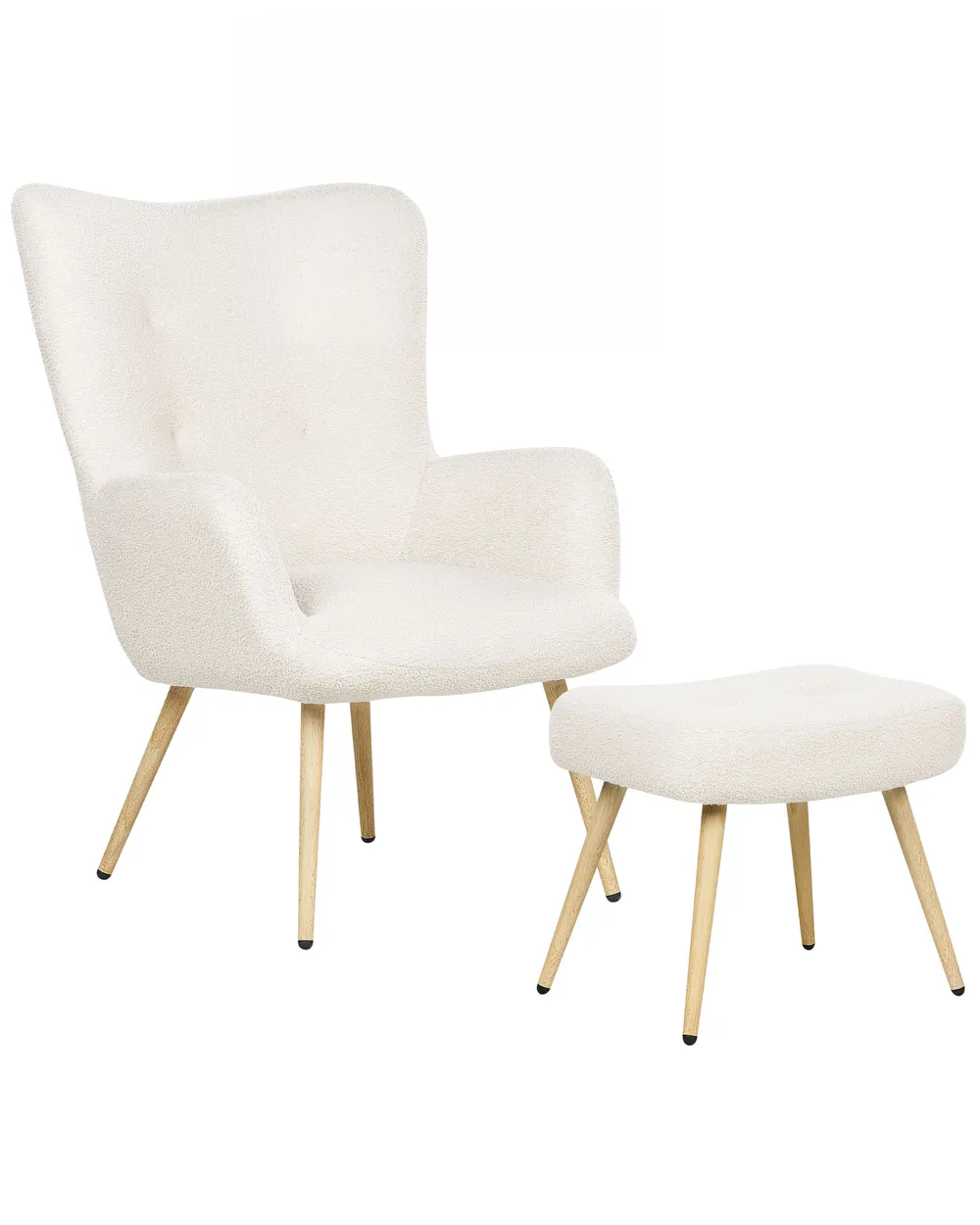 Wingback Chair VEJLE with Footstool Boucle Off-White_1074009