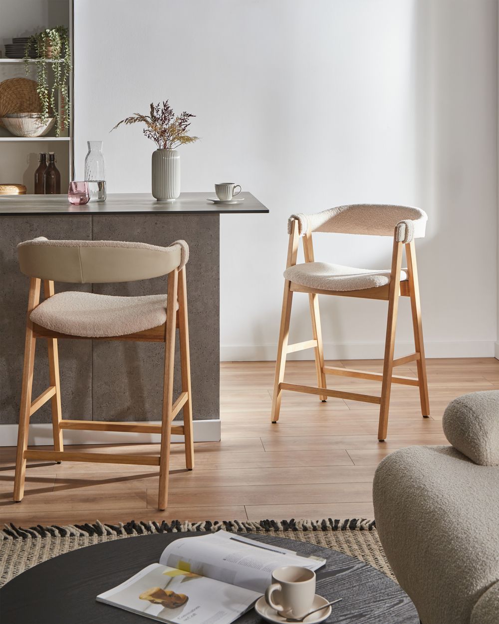 Set of 2 Bar Chairs DAY Boucle Light Brown/ Light Beige