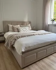 Bett mit Stauraum QUIBERON Stoff Beige 160 x 200 cm_1176660