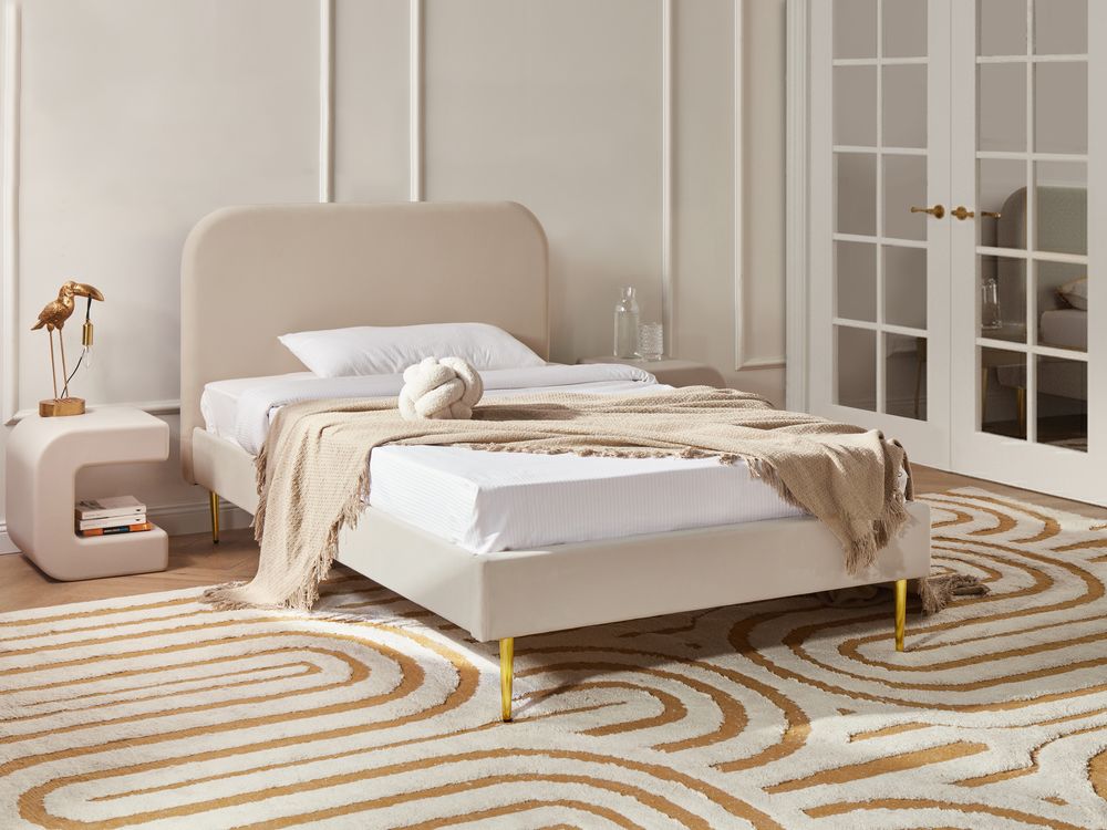 Bed Fluweel FLAYAT 120 x 200 cm Lichtbeige