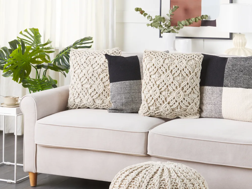Dekokissen 2er Set ESENKOY 50 x 50 cm Baumwolle Hellbeige Geometrisches Muster