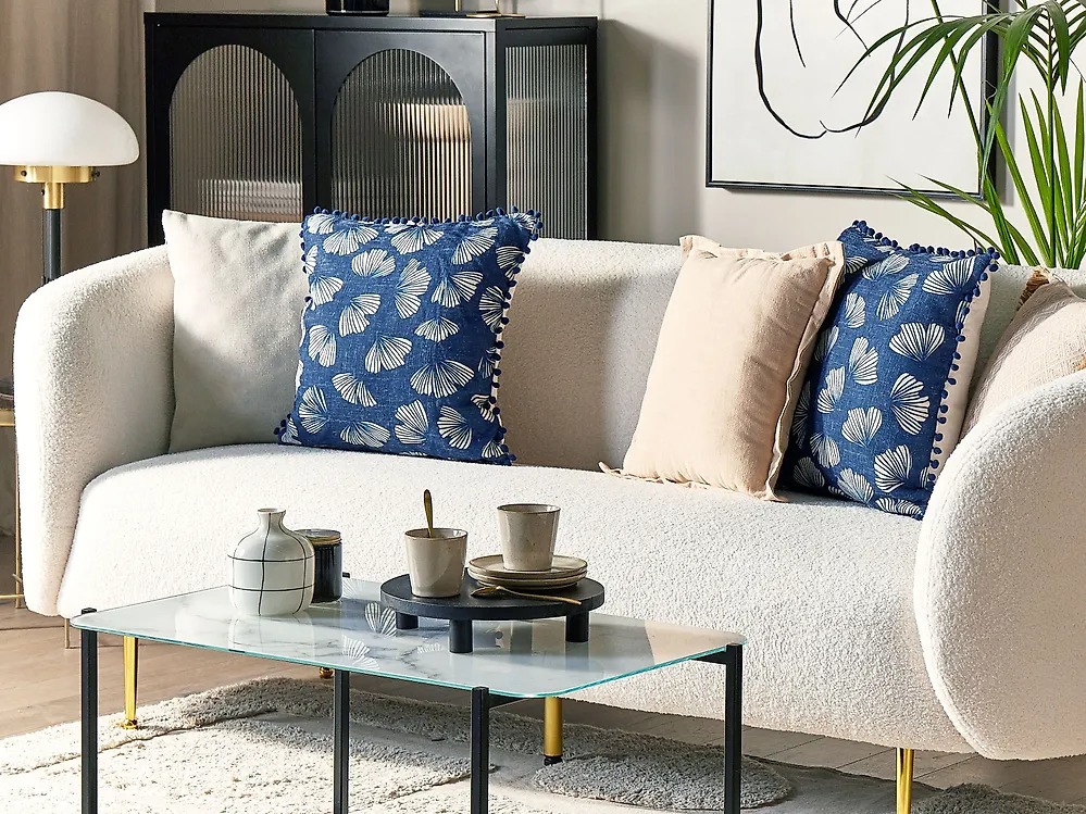 Set of 2 Decorative Cushions DANDELION 45 x 45 cm Dark Blue Plant Pattern_1178421