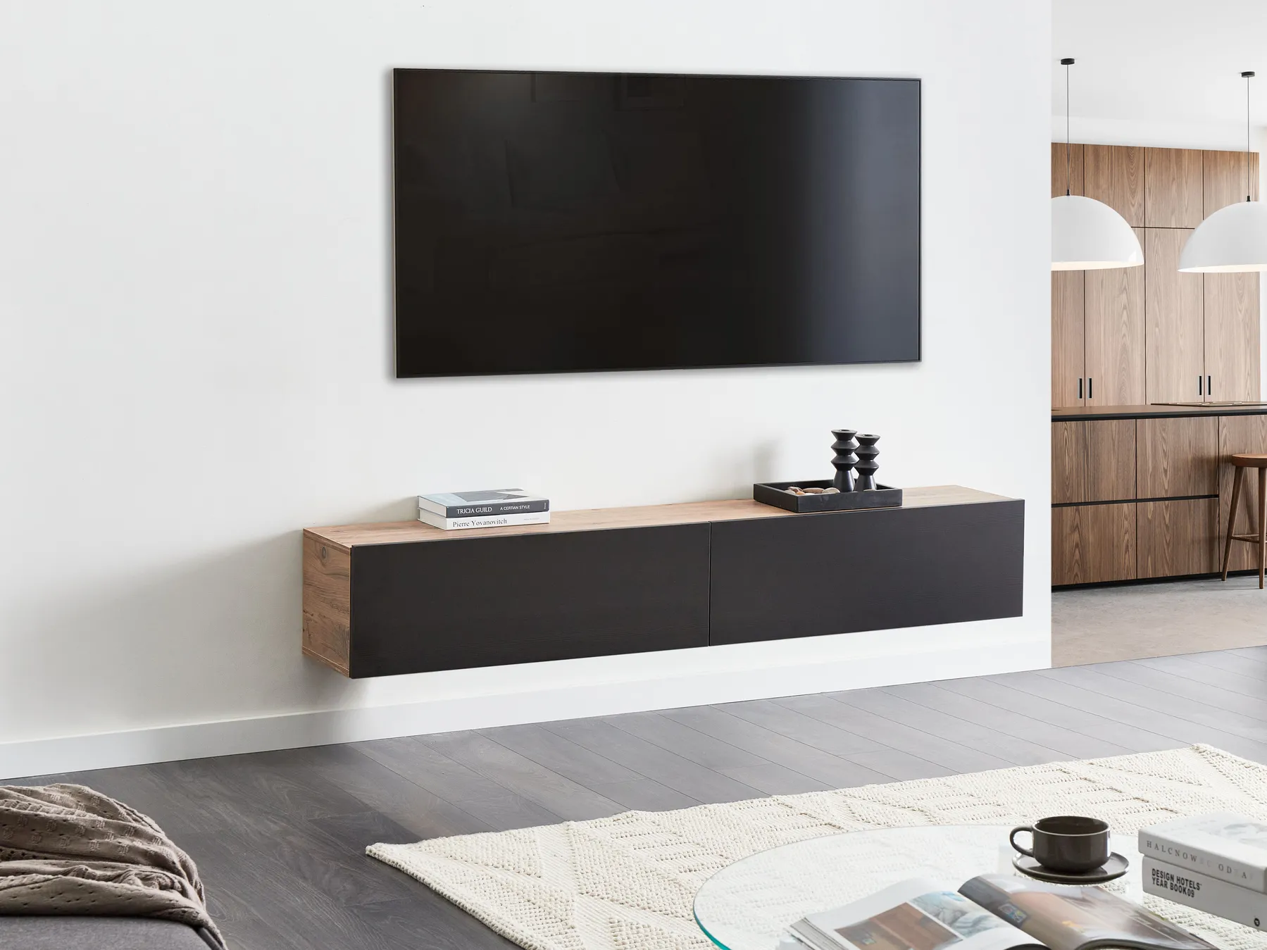 Wandmontierter TV-Schrank GLADSTONE Braun / Schwarz_973507