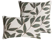 Set of 2 Decorative Cushions LANSIUM 30 x 50 cm 45 x 45 cm Cotton White Plant Pattern_1040750