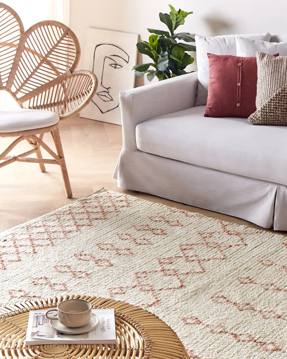 Teppich Baumwolle beige / rosa geometrisches Muster verschiedene Größen BUXAR