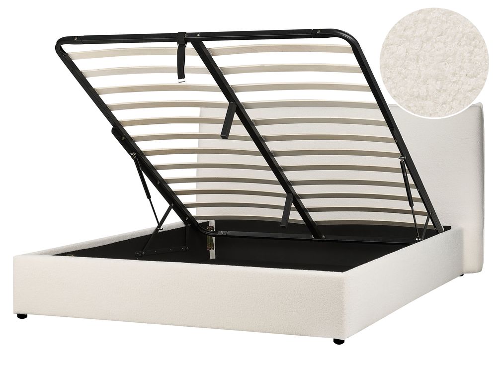 Ottoman Bed LAVAUR Boucle Off-White 160 x 200 cm (EU King Size)
