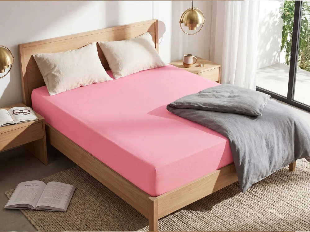 Spannbettlaken JANBU 90 x 200 cm Baumwolle Korallenrot