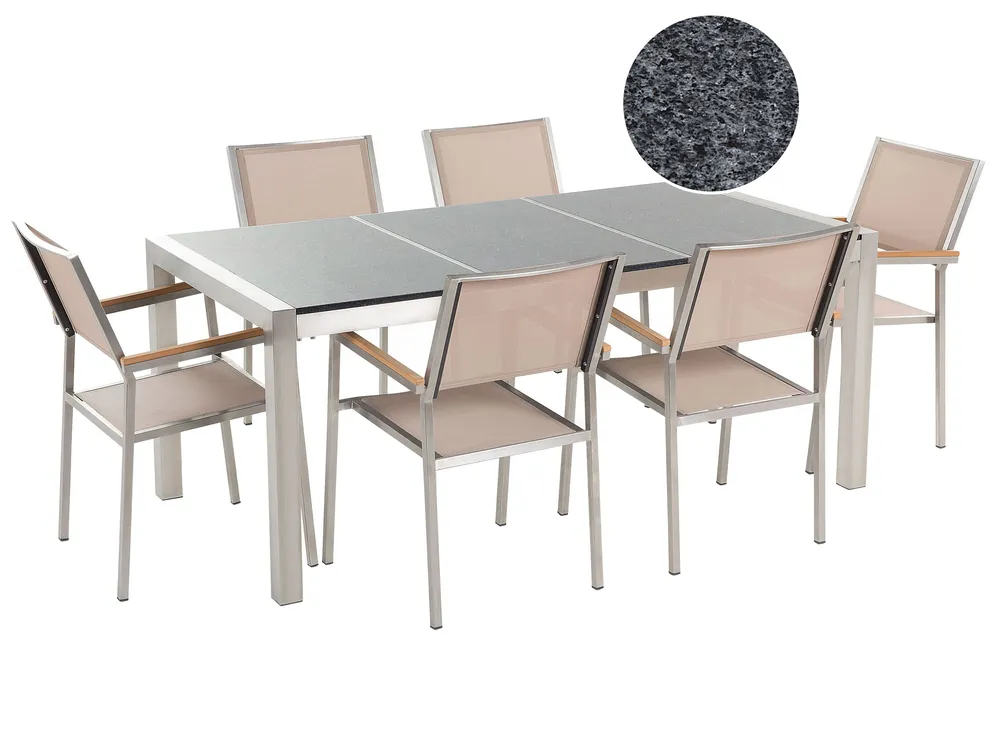 Gartenmöbel Set 6-Sitzer GROSSETO Dreifachplatte Granit poliert Grau / Beige