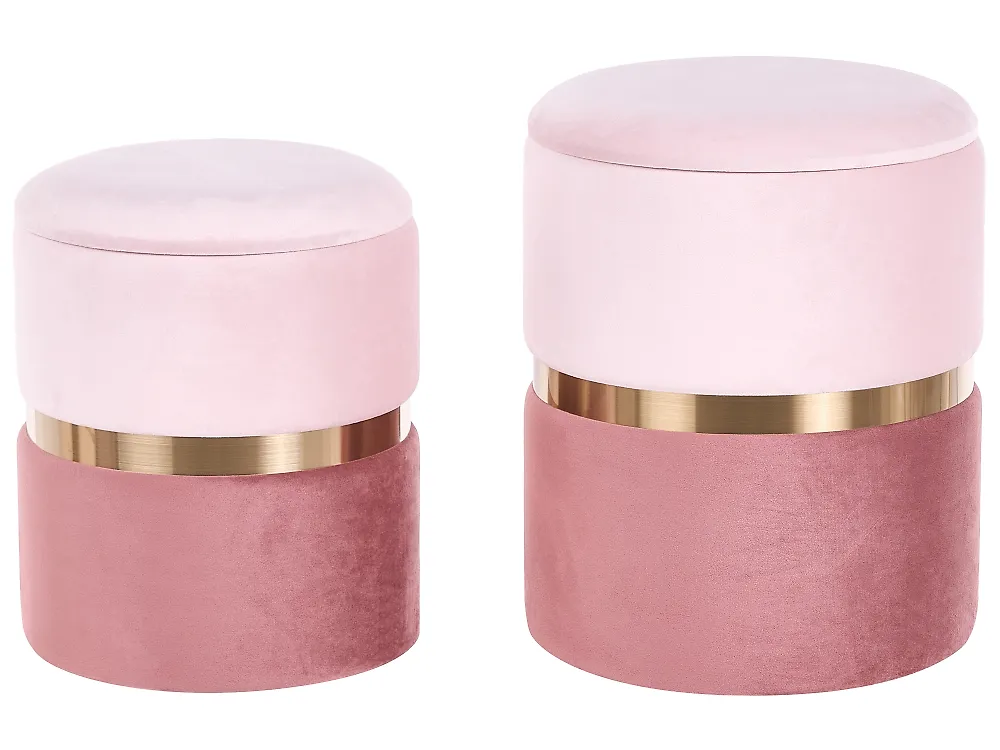 Pouf mit Stauraum 2er Set WICHITA Samtstoff Rosa