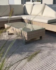 Garden Corner Sofa with Table 5 Seater LANCIANO PE Rattan Off-White Right Hand_1170435