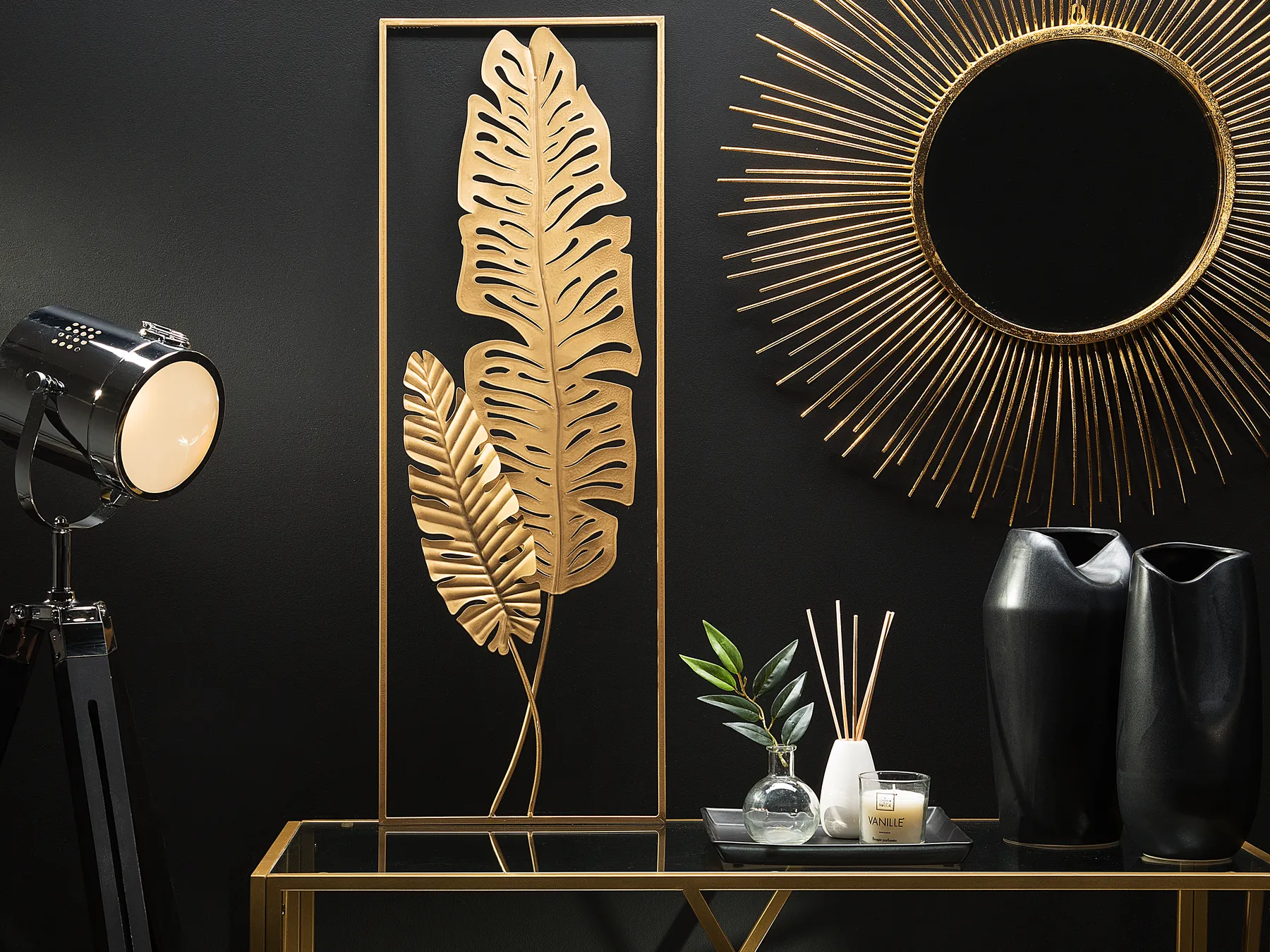 Wall Decor Leaf PALLADIUM Metal 90 cm Gold_742388