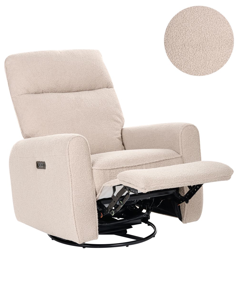Elektrischer Schaukel-Fernsehsessel FOBOS drehbar Bouclé Hellbeige