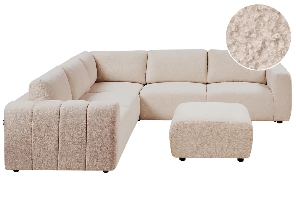 Modul Ecksofa 5-Sitzer KIVVIK mit Ottomane Bouclé Beige rechtsseitig
