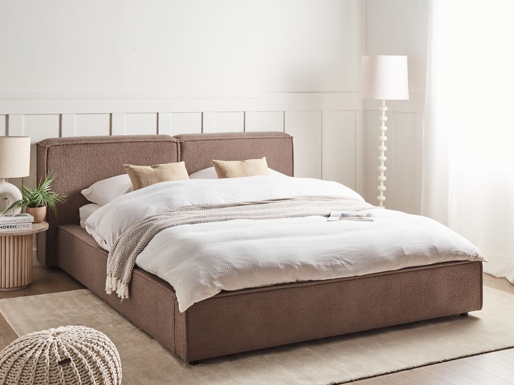 Bed Bouclé LINARDS 180 x 200 cm Bruin
