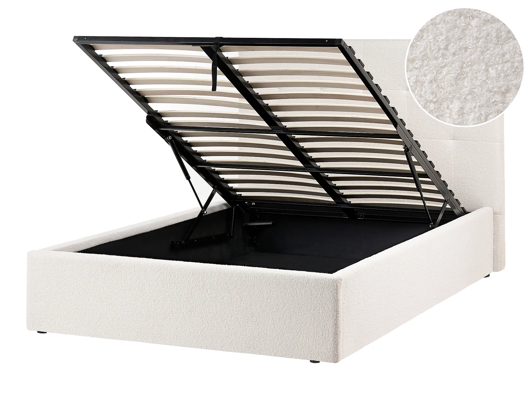 Ottoman Bed LORIENT Boucle Off-White 120 x 200 cm (EU Small Double)_1062968