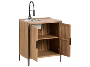 Outdoor-Küche 3er Set mit Spüle IVREA Braun / Schwarz zertifiziertes Akazienholz_988414