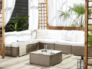 Garten Ecksofa mit Tisch 6-Sitzer BELVEDERE Polyrattan Weiß_777780