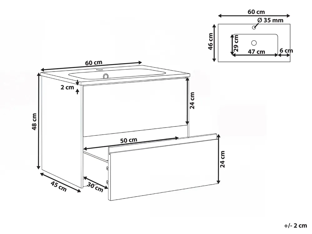 Wandmontierter Waschbeckenunterschrank mit Waschbecken VITA Hellbraun_1019740