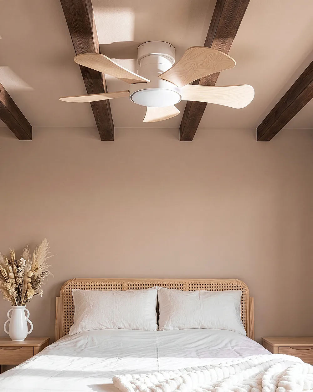 Ventilateur de plafond avec lampe BIVENS Avec télécommande LED Beige clair_1133266