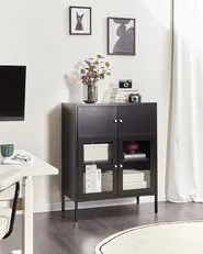 Sideboard mit Glastüren ESHOLT 80 cm Metall Schwarz_1017016