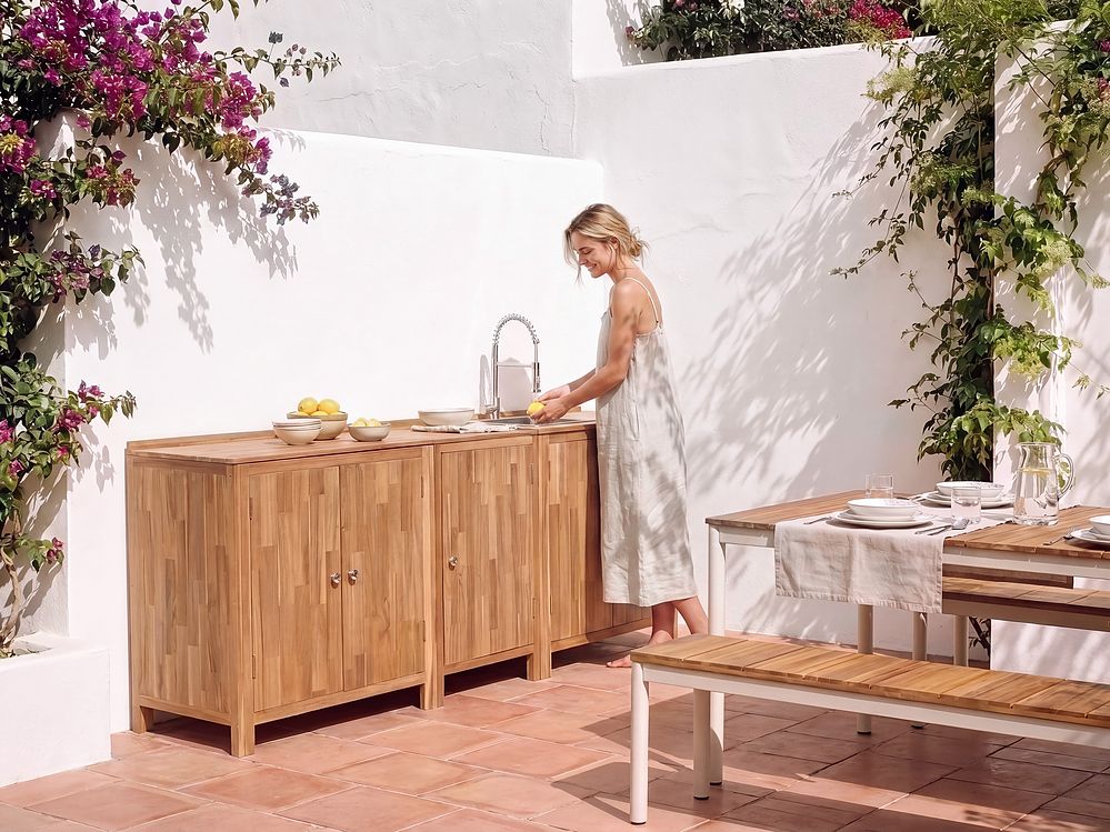 3 Piece Outdoor Kitchen Set with Sink VENOSA Brown/ Silver Acacia Wood