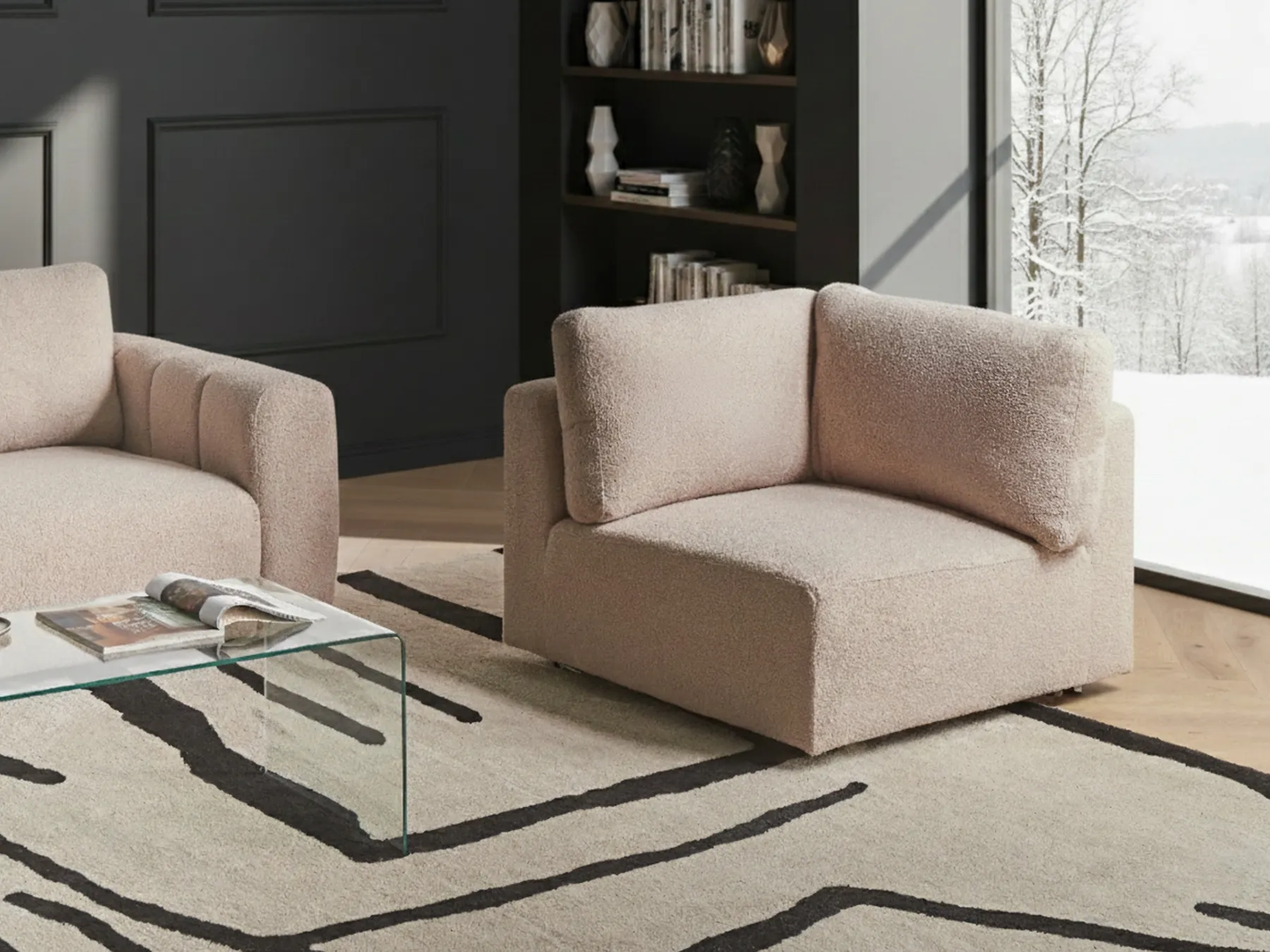 Eckmodul KIVVIK Bouclé Beige rechtsseitig_1045522