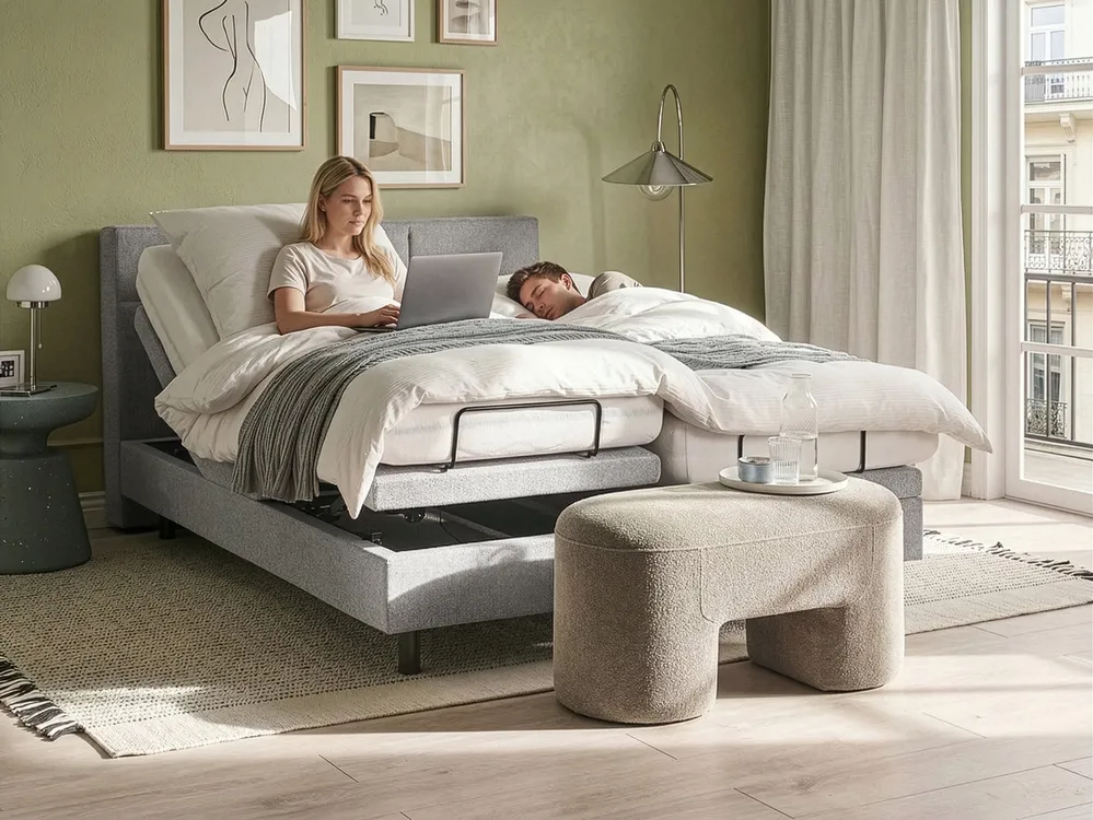 Bett verstellbar Stoff VICEROY 160 x 200 cm Hellgrau_1044415