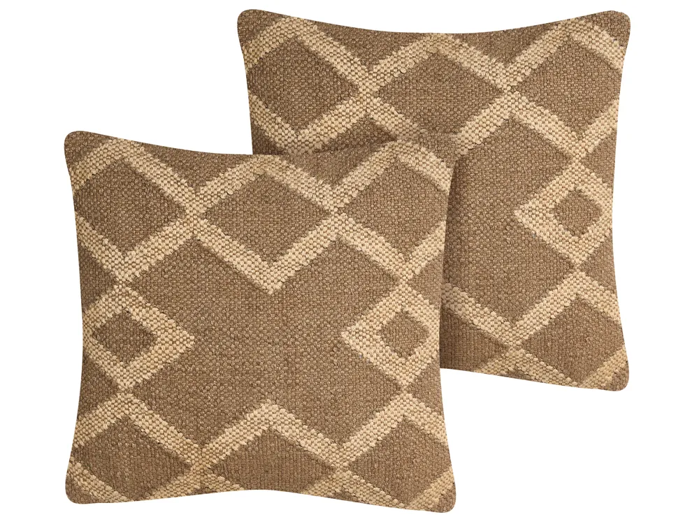 Dekokissen 2er Set GOPI 45 x 45 cm Jute Hellbraun Geometrisches Muster