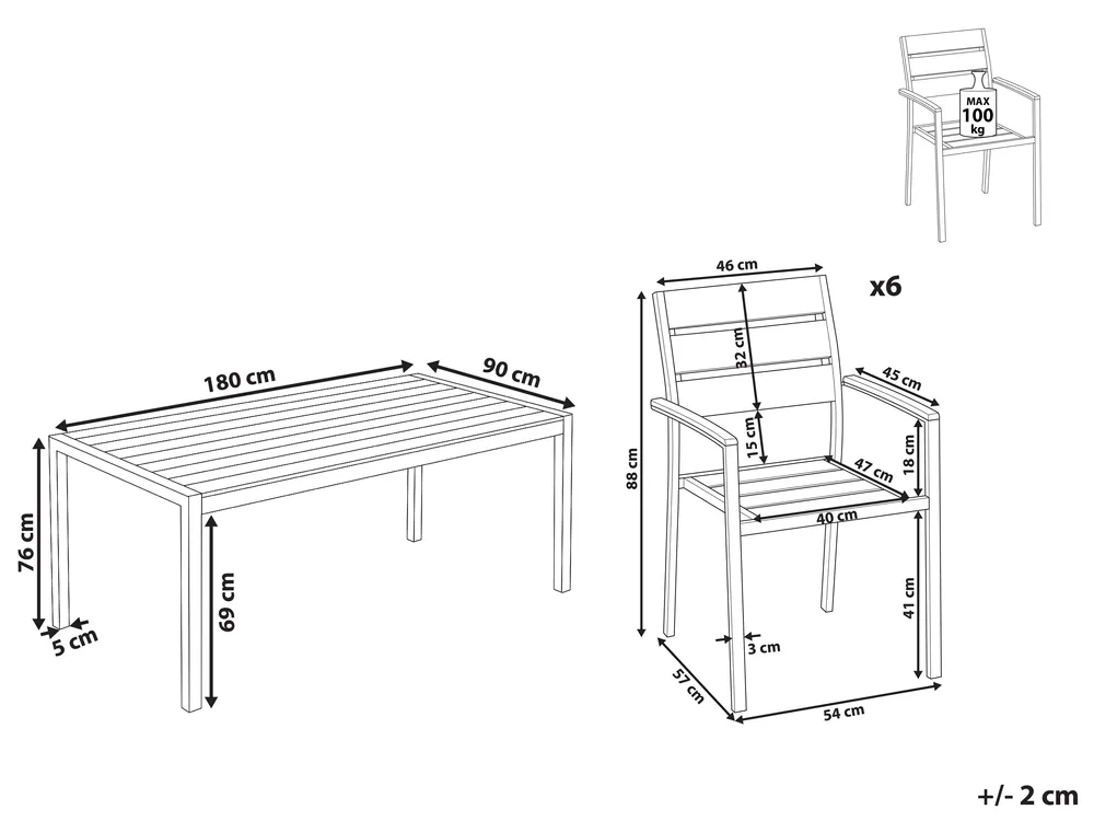 Gartenmöbel Set 6-Sitzer VERNIO Schwarz_956549