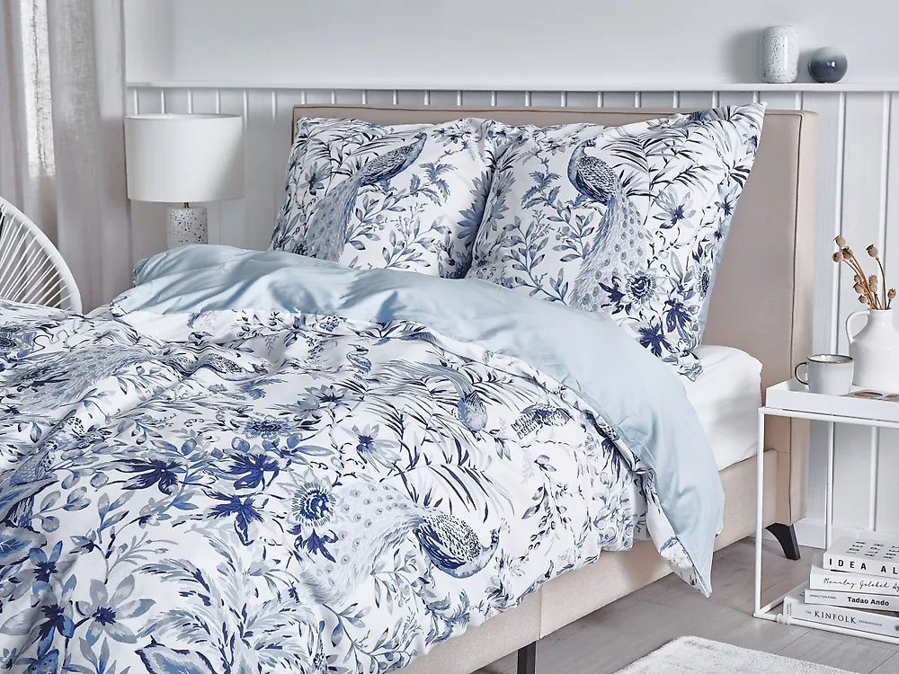 Duvet Cover Set BALLARD 135 x 200 cm Sateen Cotton Blue_1178137