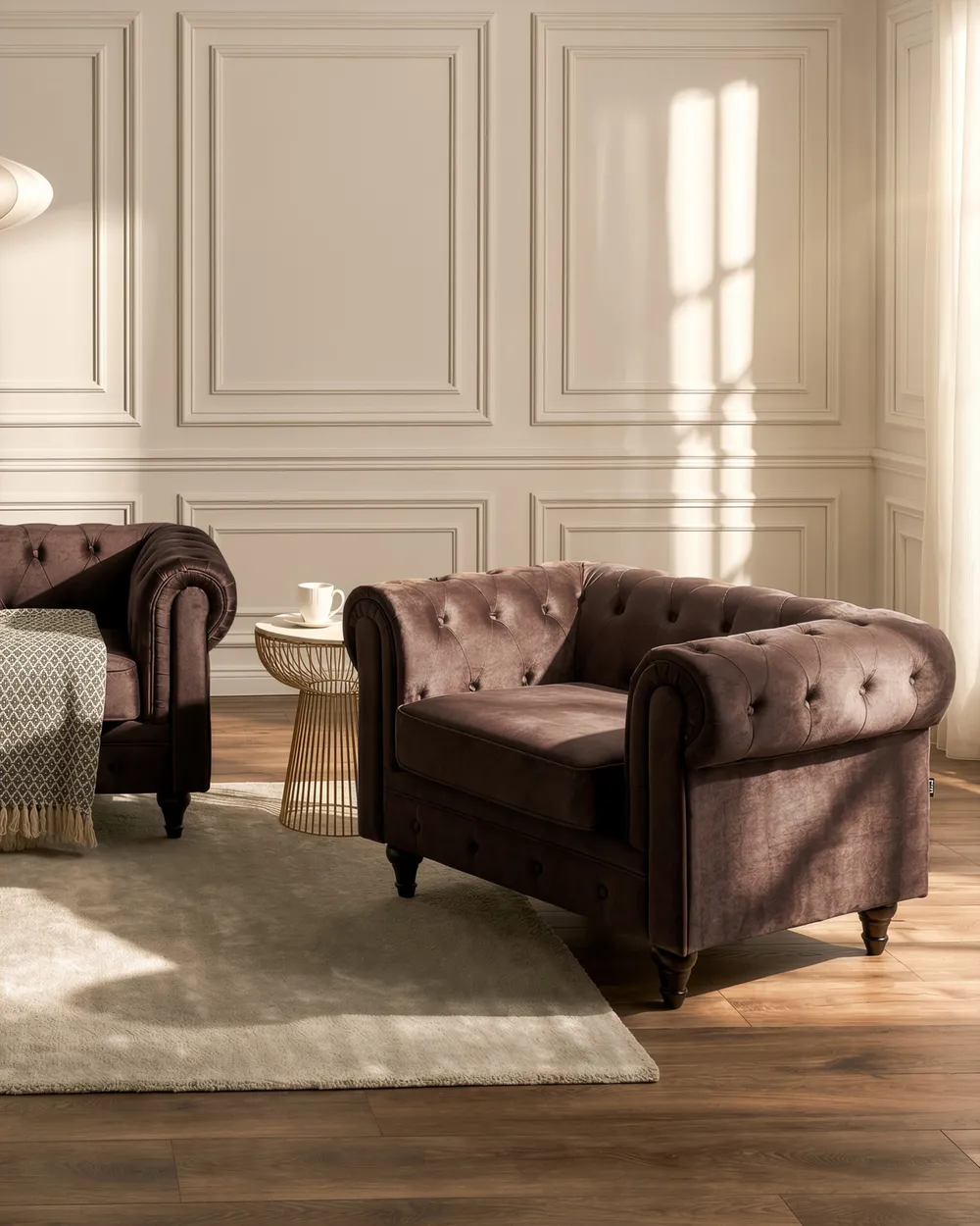 Sofa Set 4-Sitzer CHESTERFIELD Samtstoff Dunkelbraun_1064994