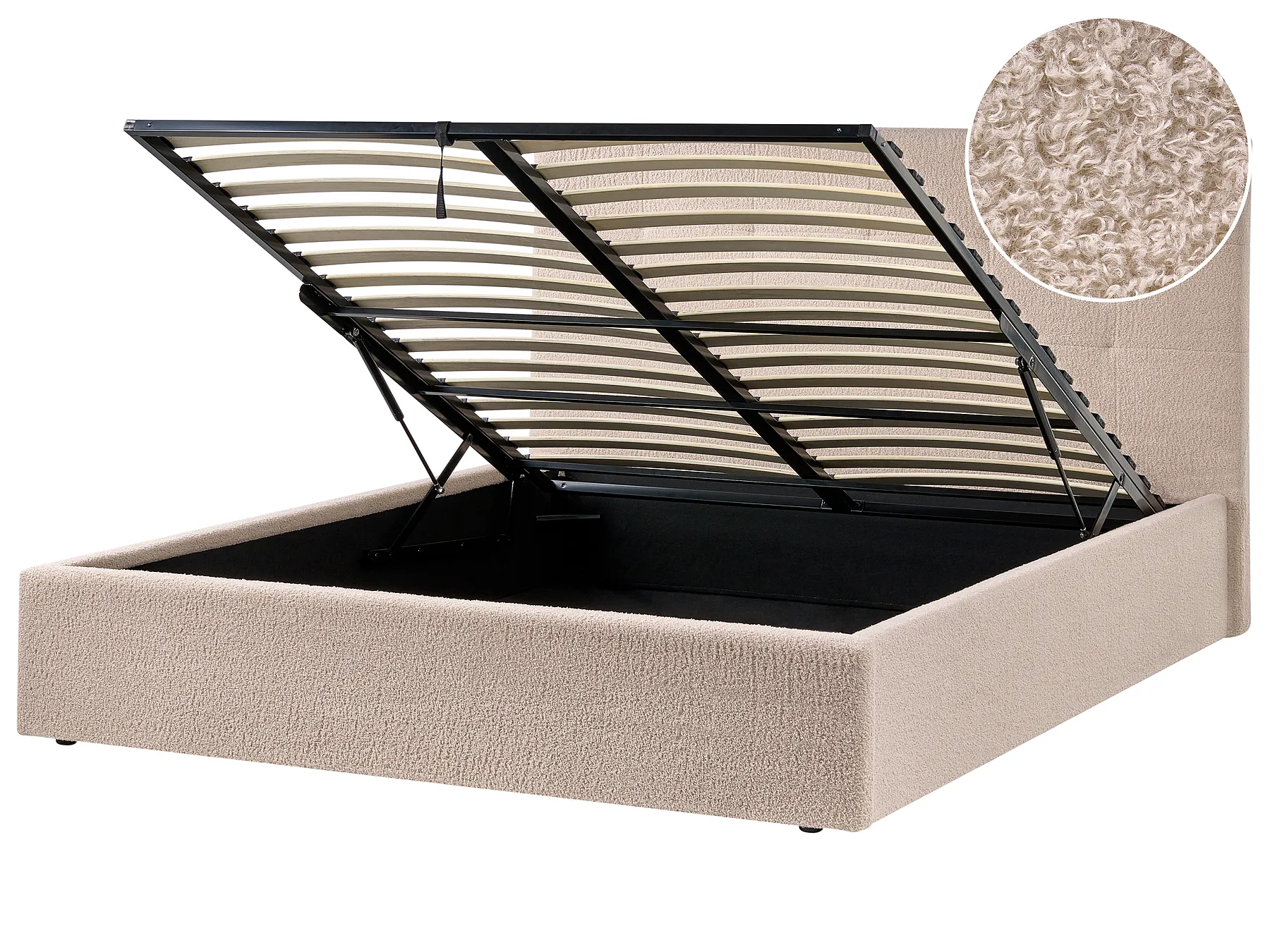 Ottoman Bed LORIENT Boucle Beige 160 x 200 cm (EU King Size)_1040248