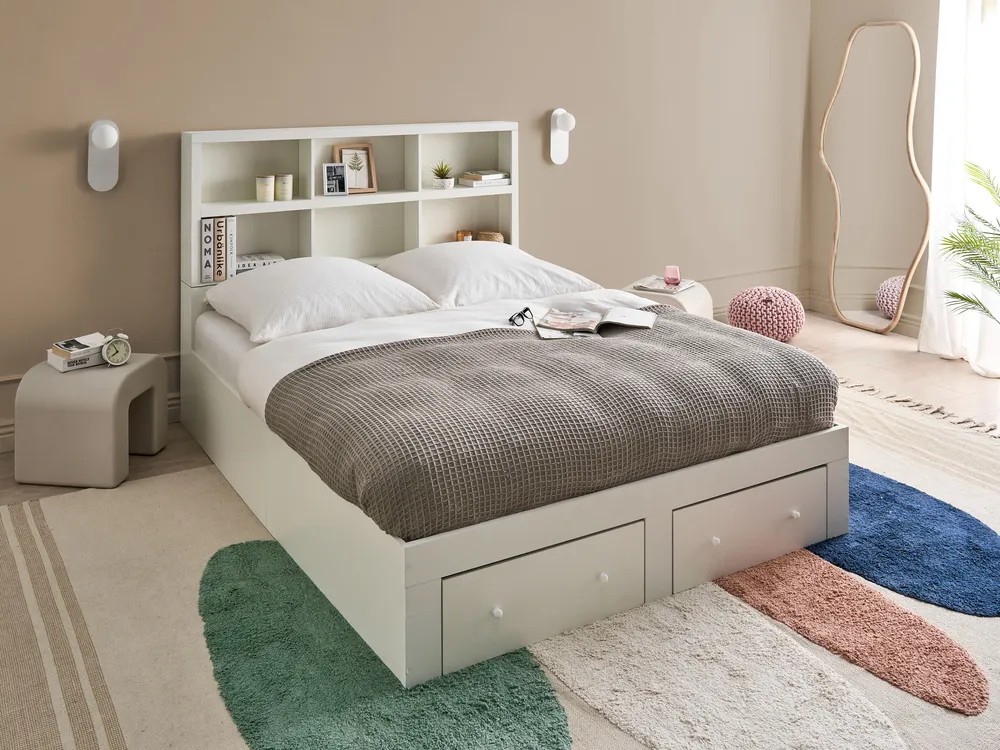 Bed with Storage Drawers TARARE White 160 x 200 cm (EU King Size)_1033153